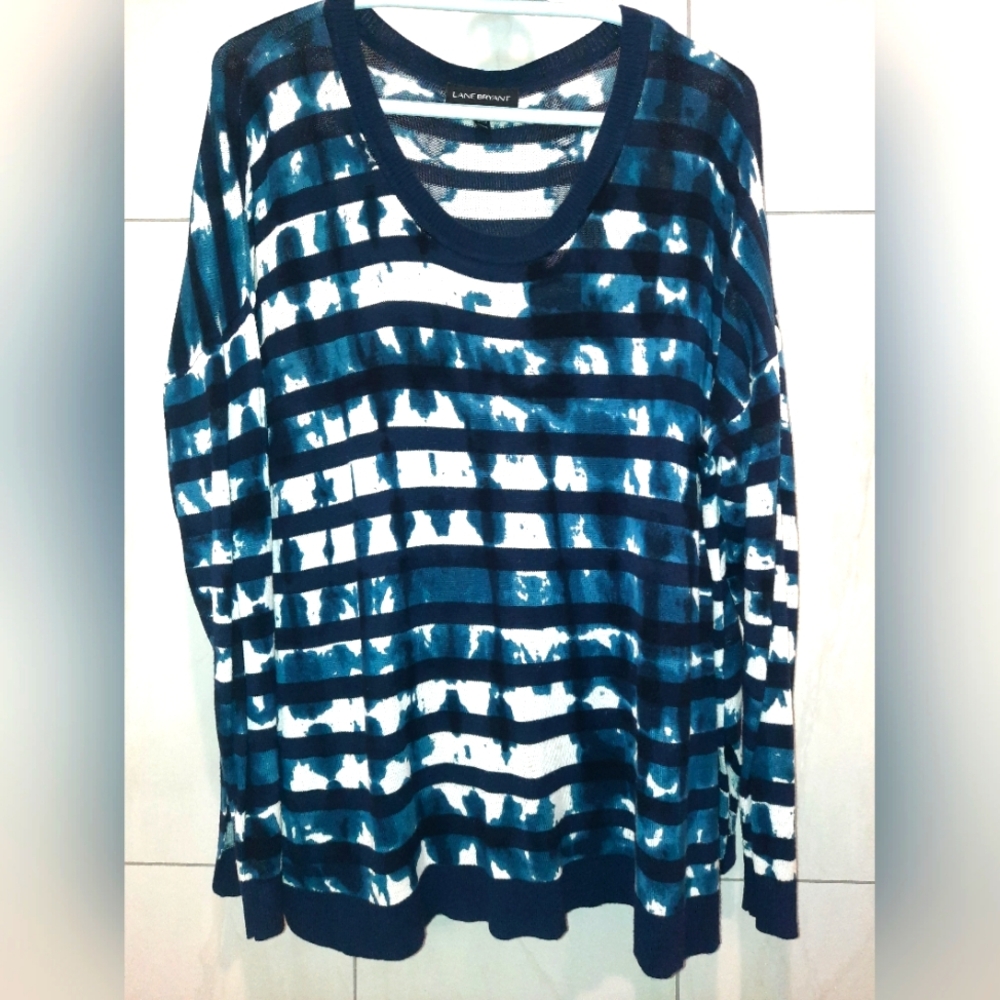 Lane Bryant navy Blue & White Striped abstract L/S sweater size 2x EUC
